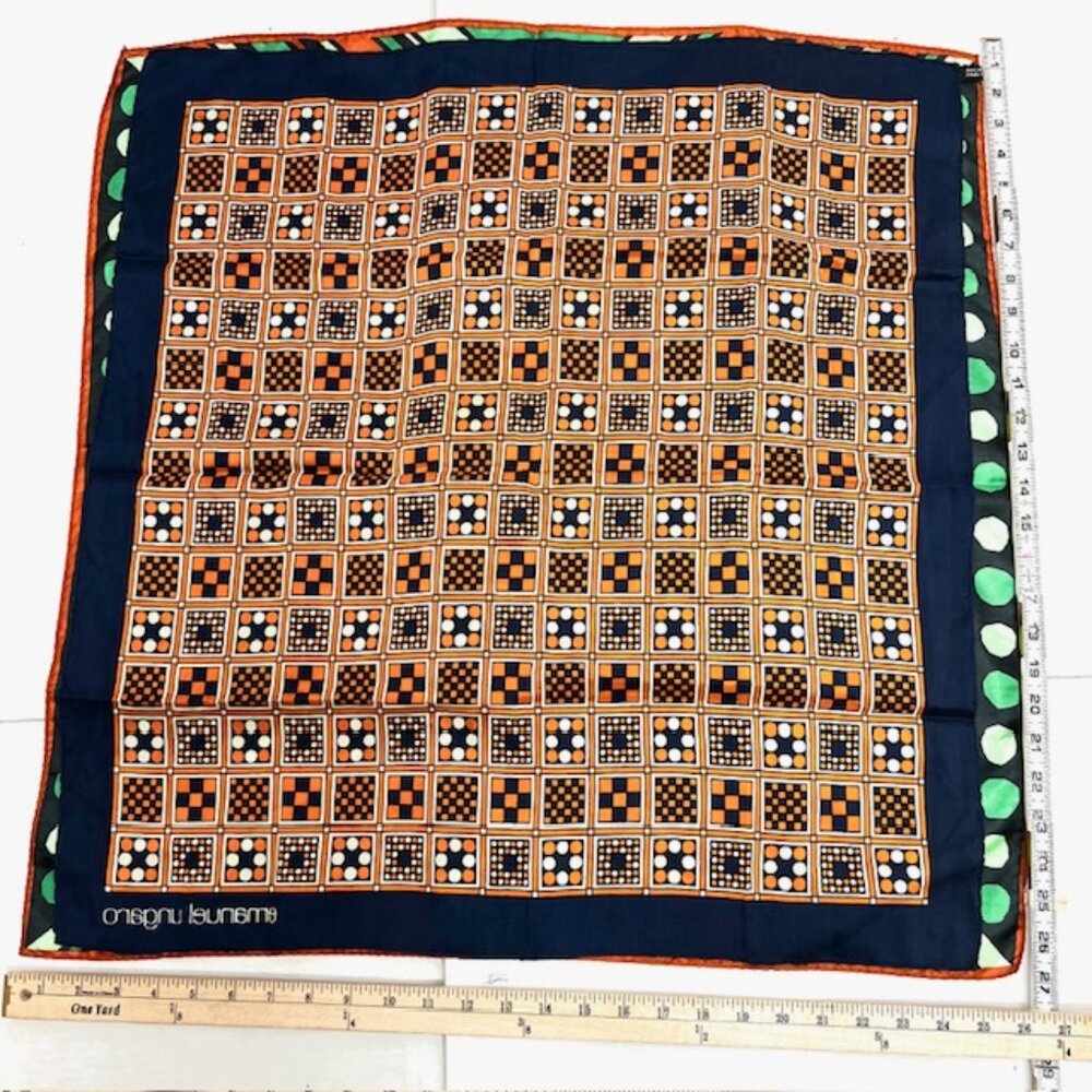(2) Emanuel Ungaro Paris Scarfs 100% Silk 27" Green stripe Blue Orange Dot (27 - Picture 13 of 16
